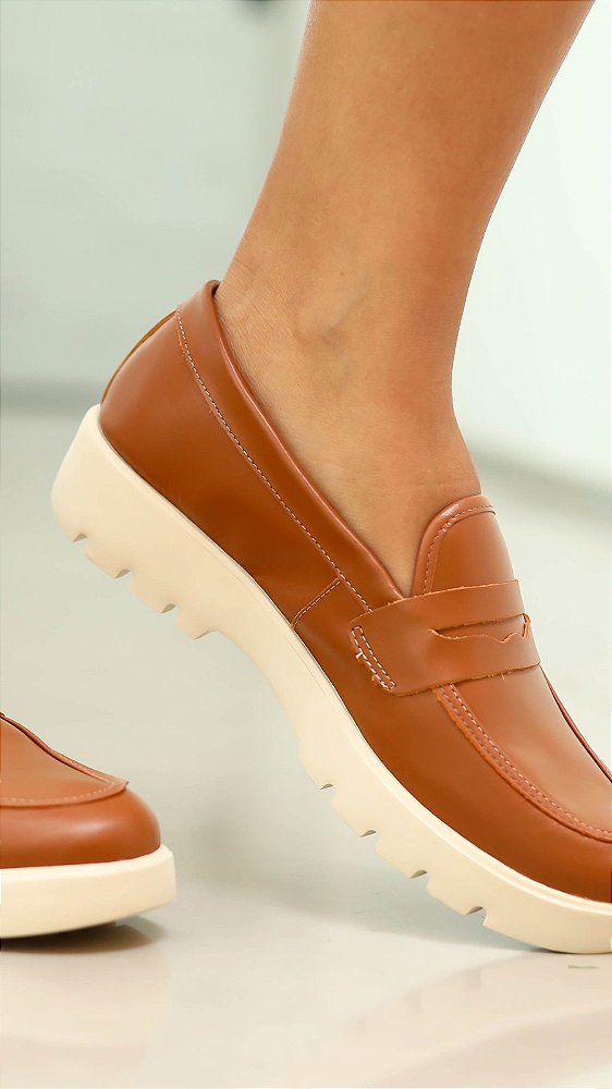 Mocassim Feminino Primma Scarpa Castanho Branco