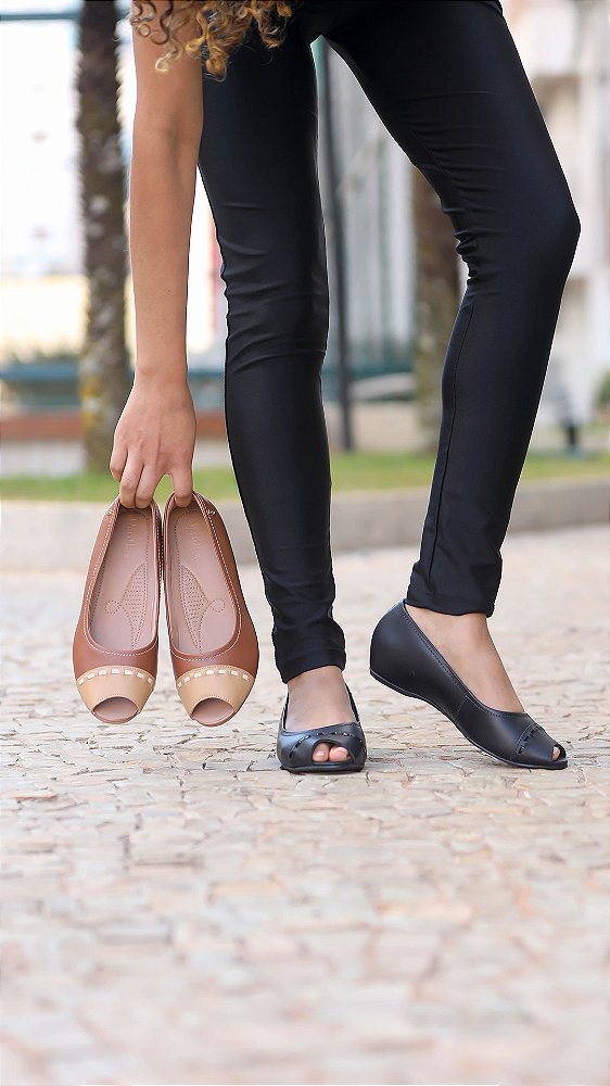 Peep Toe Feminina Usaflex PRETO