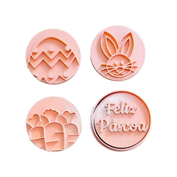 Cortador e Marcadores em 3D Kit Páscoa 1 (coelho, cenoura, ovos, feliz)