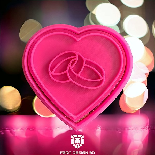 Cortador + Marcador - Coração com Alianças