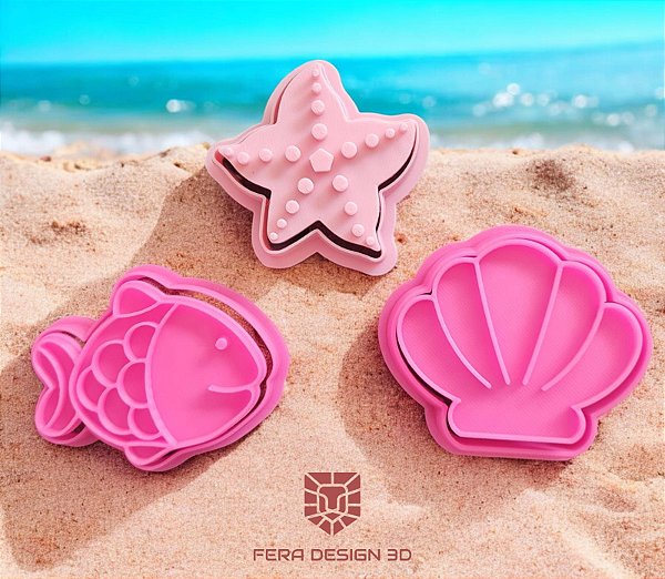 Cortadores + Marcadores - Fundo do Mar (peixe, concha, estrela)