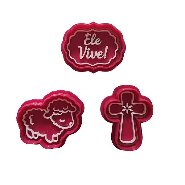 Cortadores e Marcadores 3D Páscoa Religioso (cruz, vive, cordeiro)