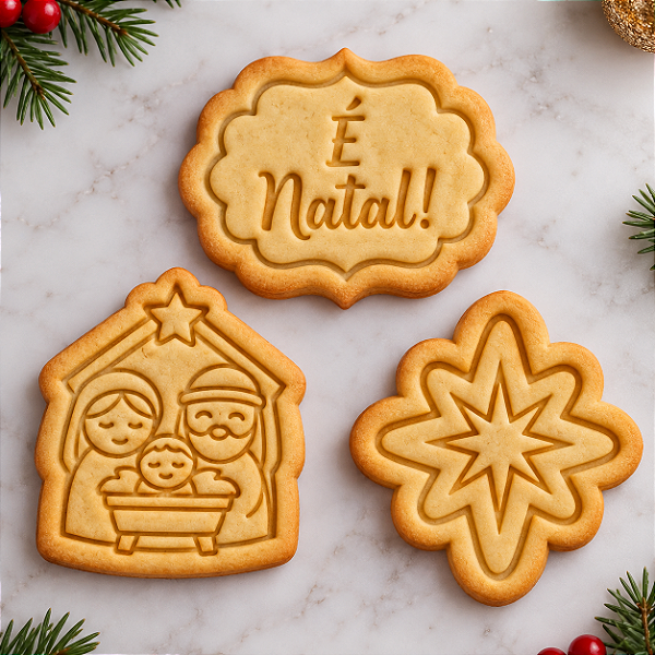Cortador e Marcador de biscoito - Natal Religioso (Presépio, Estrela Belém, Natal)