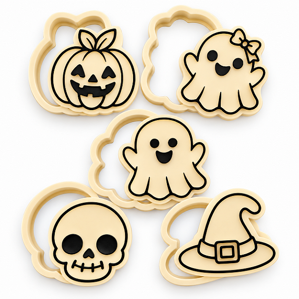 Kit Halloween Fofo - 5 Cortadores e Marcadores de biscoito | Feradesign3D Exclusivo