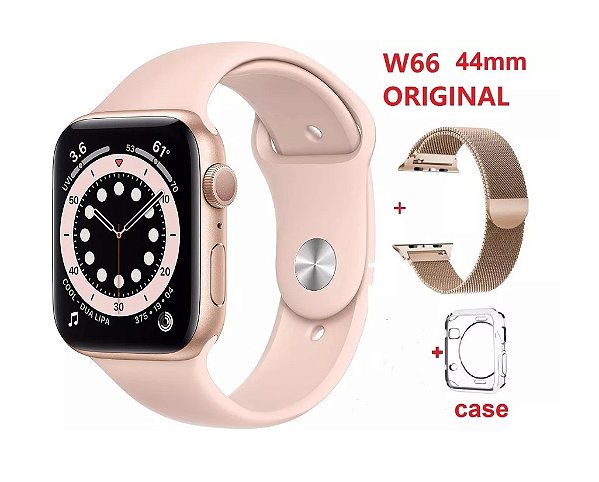 Relógio SmartWatch IWO 14 W66 Rose 44mm  + Película + Pulseira + Case de proteção