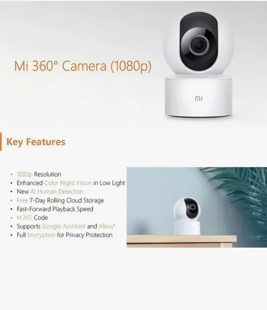 Câmera Segurança Xiaomi Mi 360° 1080p C/ Wifi E Zoom