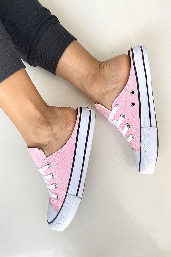 Tênis Mule Feminino Rosa Claro Estilo All Star com Cadarço - Star - Kafifa  Fashion - Sapatos femininos que você vai amar!