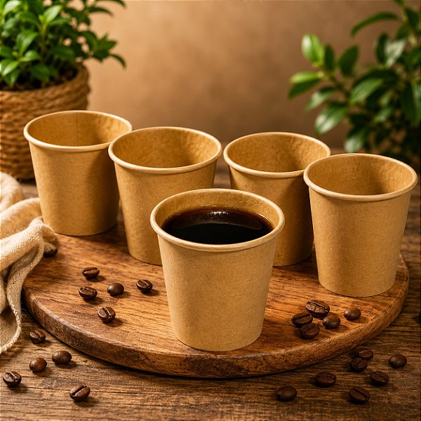Kit 50 Copos Papel Kraft 60ml Biodegradável Café Chá Festas