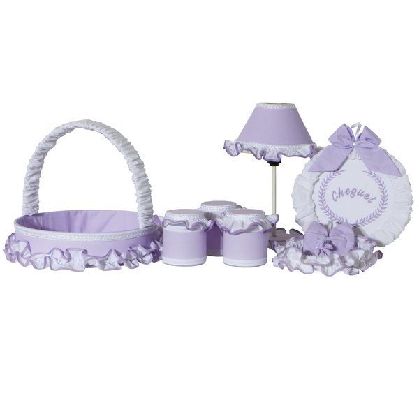 Kit Acessórios Quarto De Bebê Realeza Lilás com Branco 07 peças