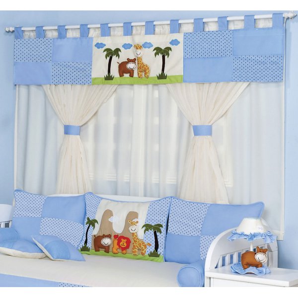 Cortina Para Quarto de Bebê Selva Baby Azul 7 peças - Coleção Luxo