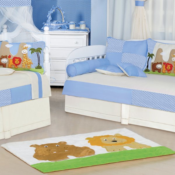 Tapete para Quarto de Bebê Selva Baby Azul  01 Peça - Coleção Luxo