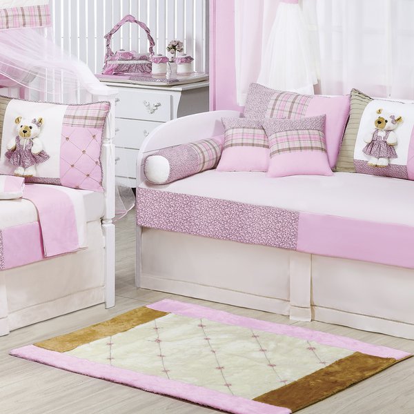 Tapete para Quarto de Bebê Ursa Rosa com Marrom 01 Peça - Coleção Luxo