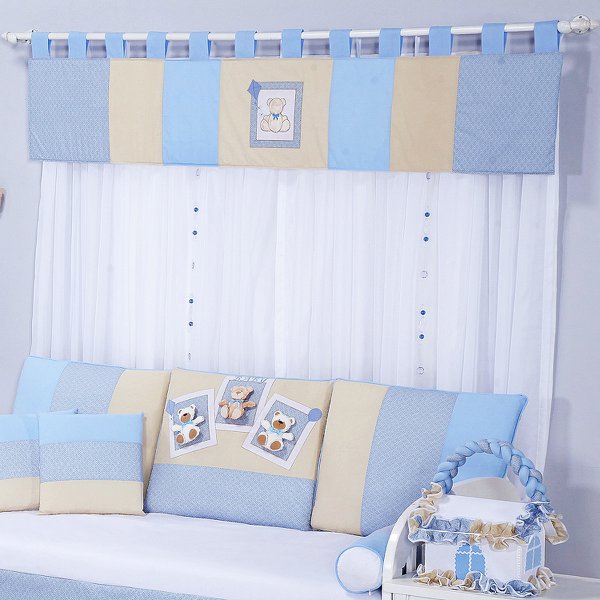 Cortina Para Quarto de Bebê Fofuchos Azul 07 peças - Coleção Luxo