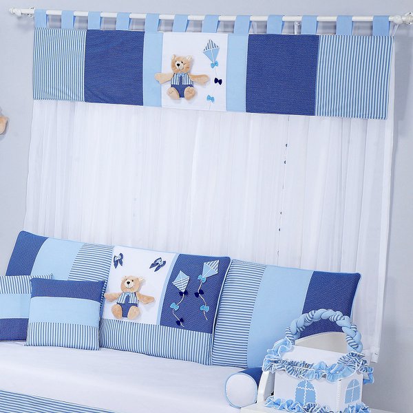 Cortina para Quarto de Bebê Bony Azul 07 peças - Coleção Luxo