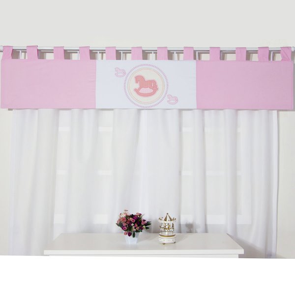 Cortina Para Quarto de Bebê Poney Rosa 03 Peças