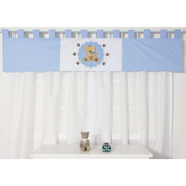 Cortina Para Quarto de Bebê Neném Azul 03 Peças - Coleção Baby