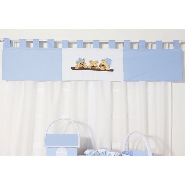 Cortina Para Quarto de Bebê Ursinhos Azul 03 Peças - Coleção Baby