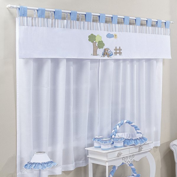 Cortina para Quarto de Bebê Boby Azul 03 Peças - Coleção Ternura