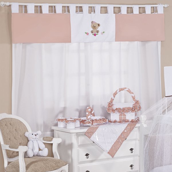 Cortina Para Quarto de Bebê Meg Salmão 03 Peças - Coleção Encanto