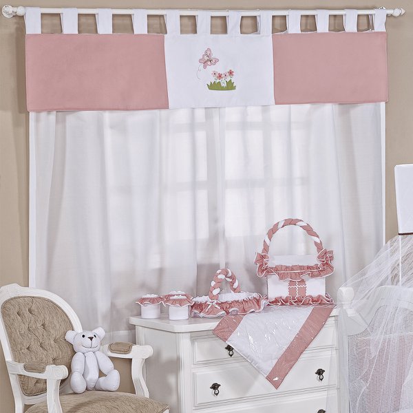 Cortina Para Quarto de Bebê Cristal Salmão 03 peças - Coleção Encanto