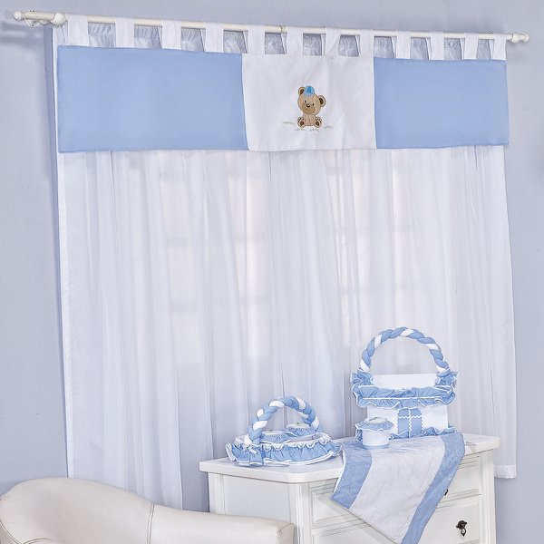 Cortina Para Quarto de Bebê Fred Azul 03 Peças - Coleção Encanto