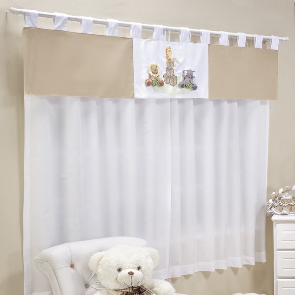 Cortina Para Quarto de Bebê  Dadinhos Bege 03 Peças - Coleção Encanto