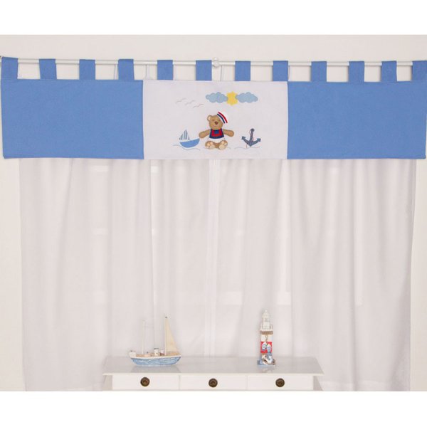 Cortina Para Quarto de Bebê Marinheiro Azul 03 Peças - Coleção Slim