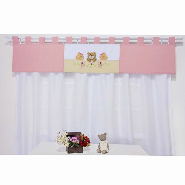 Cortina Para Quarto de Bebê Pitchuquinhas Rosa Decor 03 Peças - Coleção Slim