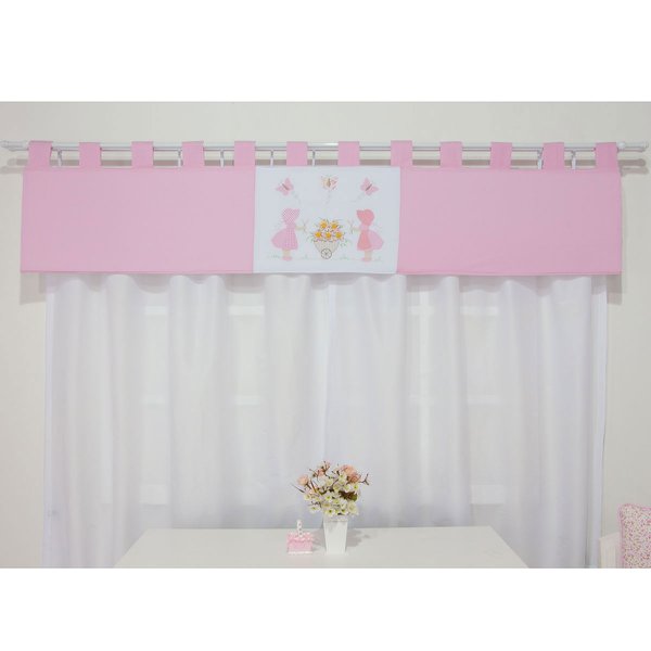 Cortina para Quarto de Bebê Camponesa Rosa 03 Peças