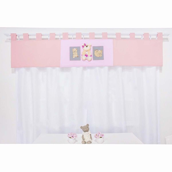 Cortina Para Quarto de Bebê Rebeca Rosa Decor 03 Peças - Coleção Slim