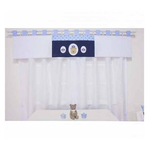 Cortina Para Quarto de Bebê Petit Azul 03 Peças - Coleção Slim