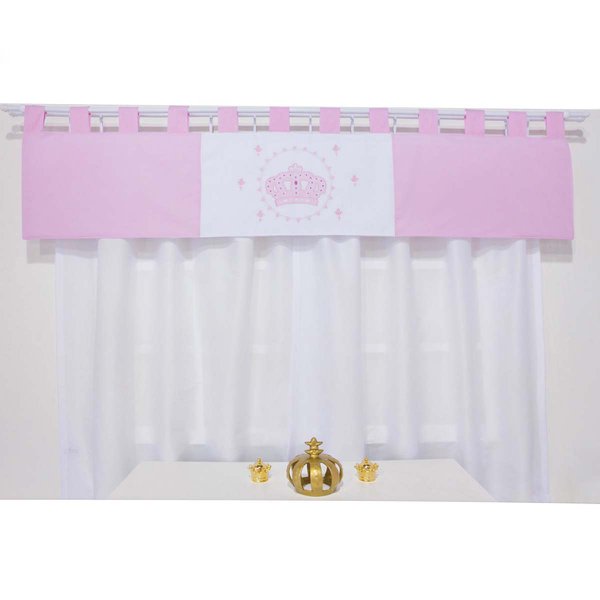 Cortina Para Quarto de Bebê Nobreza Rosa 03 Peças - Coleção Slim