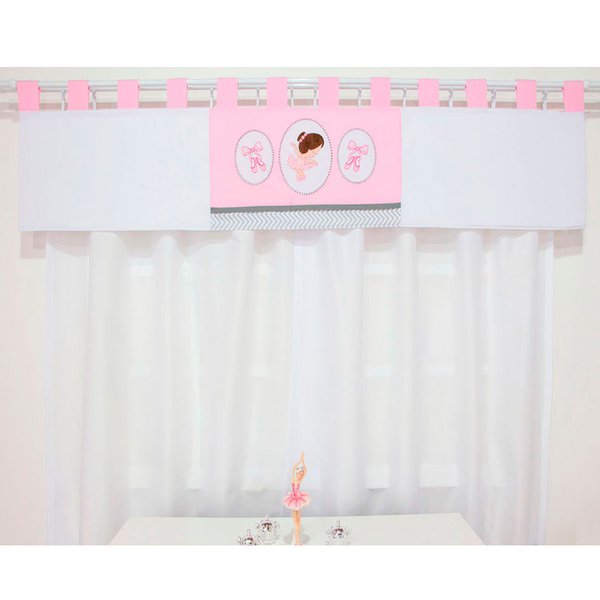 Cortina para Quarto de Bebê Anita Rosa 03 Peças - Coleção Slim