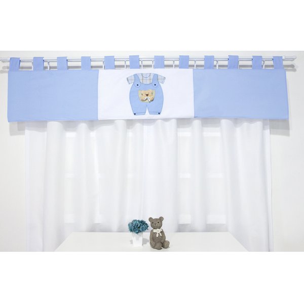 Cortina para Quarto do Bebê Aconchego Azul 03 Peças - Coleção Slim