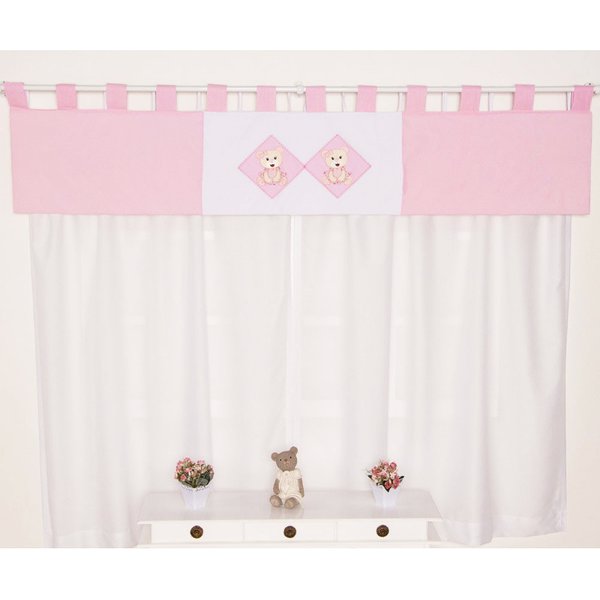 Cortina Para Quarto de Bebê Florisbela Rosa 03 Peças - Coleção Slim