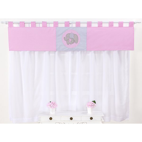 Cortina Para Quarto de Bebê Chevron Elefante Rosa 03 Peças - Coleção Slim