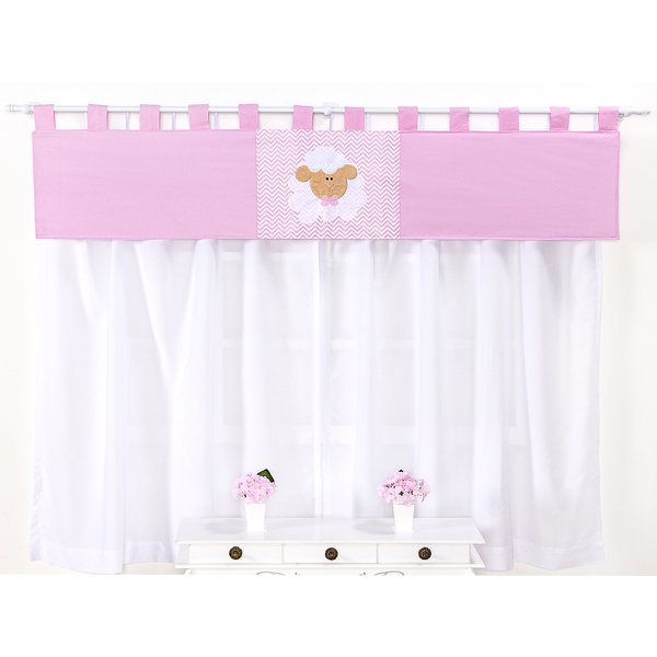 Cortina Para Quarto de Bebê Chevron Ovelha Rosa 03 Peças - Coleção Slim