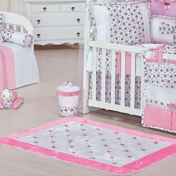 Tapete para Quarto de Bebê Provence Rosa 01 Peça - Coleção Conforto