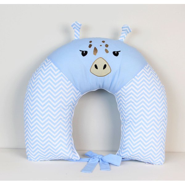 Almofada de Amamentação Para Bebê Savana Girafa Azul Bordada 01 Peça