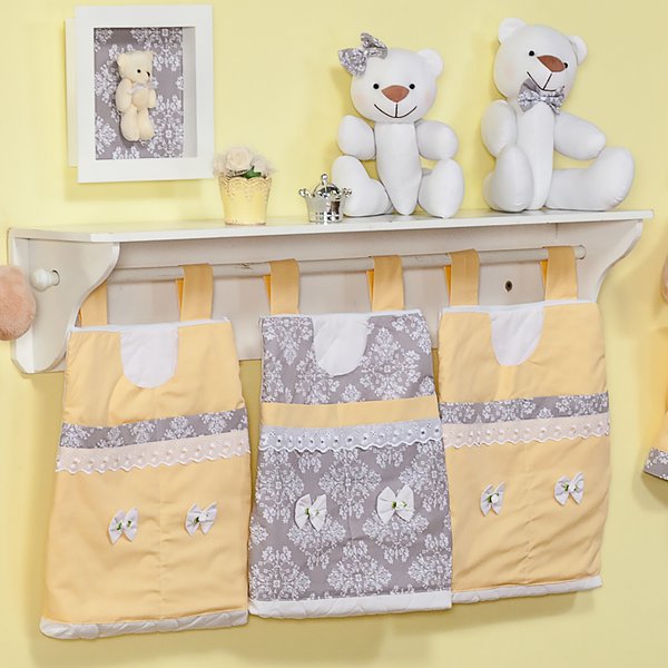 Porta Fraldas de Varão para Quarto de Bebê Retrô Amarelo 03 Peças - Coleção Conforto