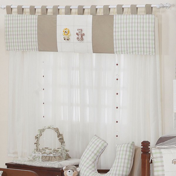 Cortina Para Quarto de Bebê Zoo Baby Cáqui 7 peças - Coleção Luxo