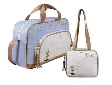 Bolsas Maternidade G e P 02 Peças- Coleção Charme Bordado Pipa Azul