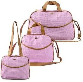 Bolsas Maternidades Rosa com Marrom P M G 03 Peça - Coleção Glamour Trançadinho Liso