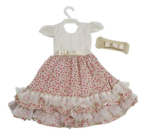 Vestido Para Bebê Cindy Bege 02 Peças