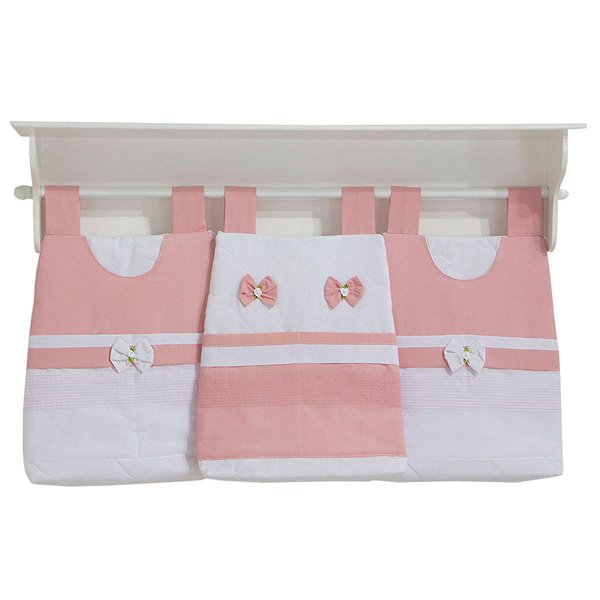 Porta Fraldas de Varão para Quarto de Bebê Rosê com Branco 03 Peças - Coleção Sensação