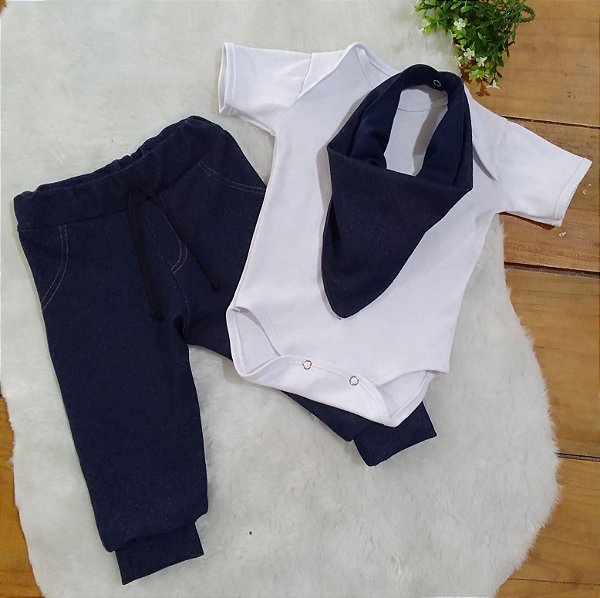 Conjunto Body com Calça Jeans e Bandana Arthur 03 Peças