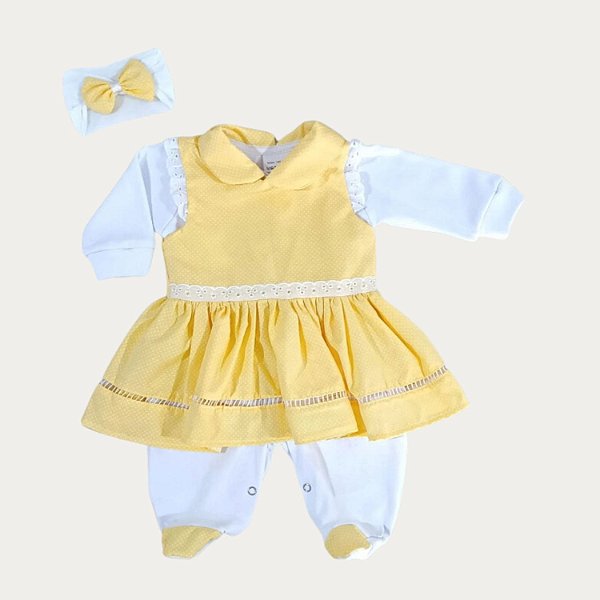 Macacão Longo e Vestido Maria Alice Amarelo Tam M e G