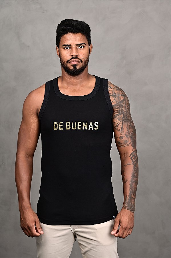 Regata Preta DE BUENAS Encorpado Embossing Aplique Dourado Espelhado