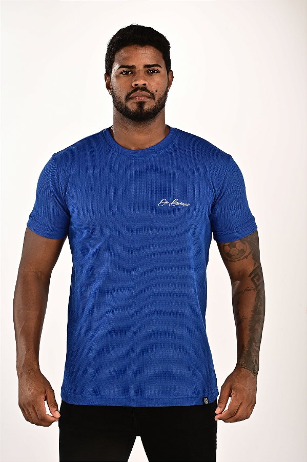 Camisa Tricot Azul Royal Escrita Punho De Buenas