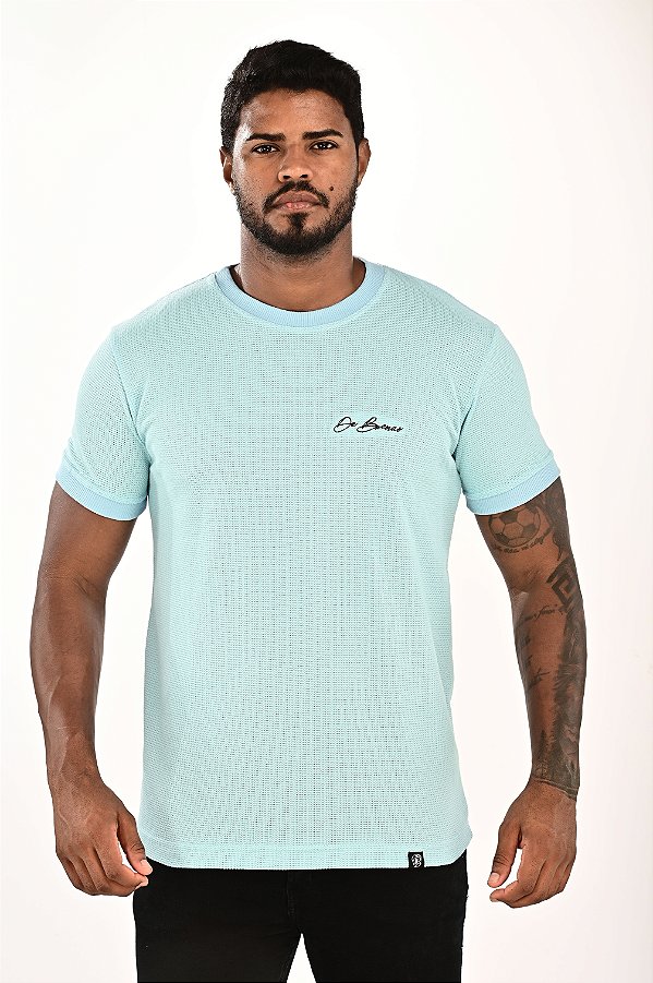 Camisa Tricot Azul Bebê Escrita Punho De Buenas